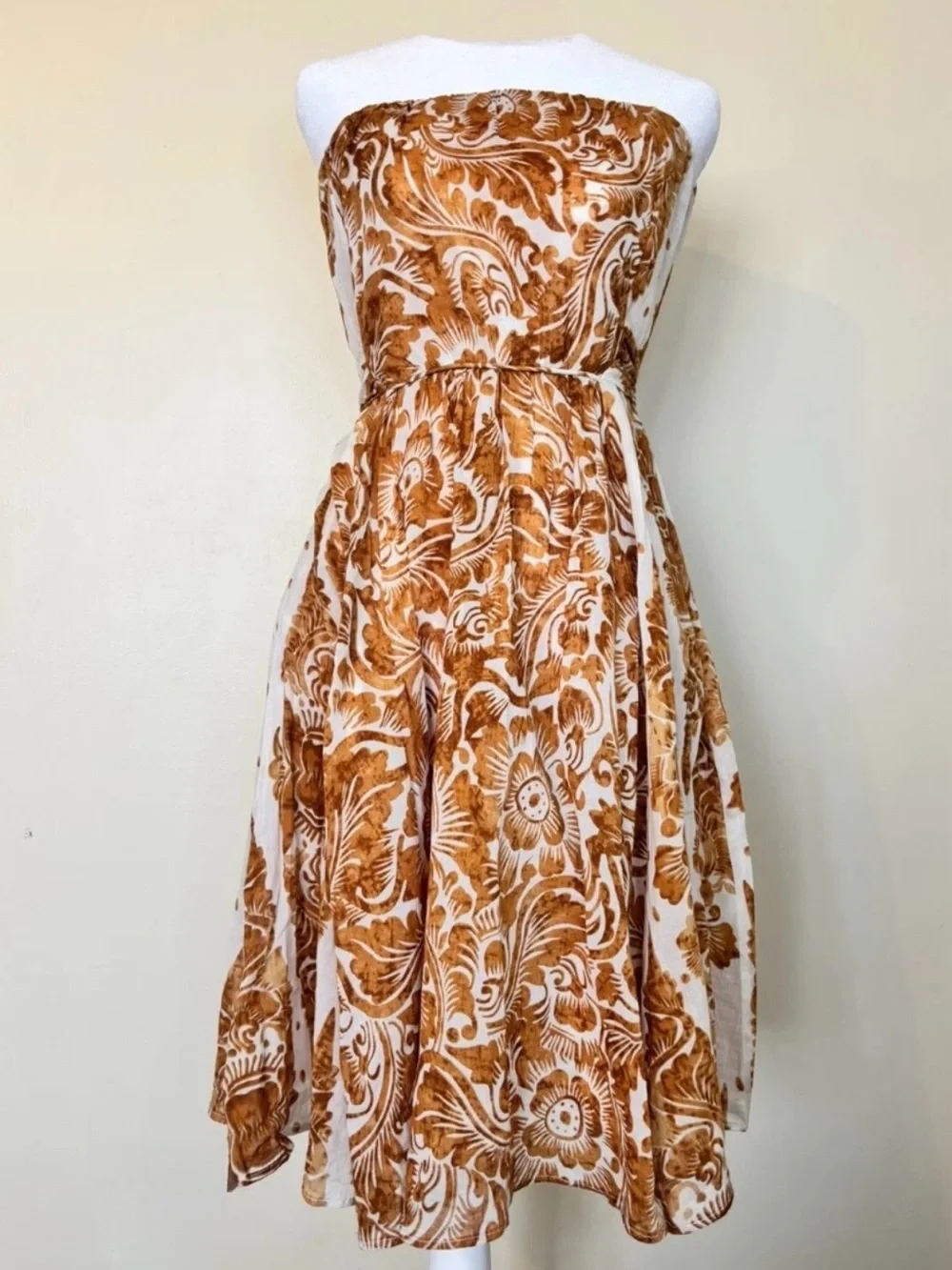 Diane Von Furstenberg Strapless Orange Paisley Print Dress - Picture 3 of 7